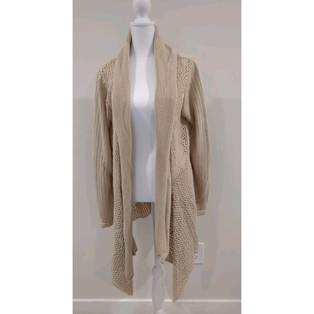 Leo & Nicole Beige Large Long Sleeve Open Crochet Cardigan Sweater NWOT